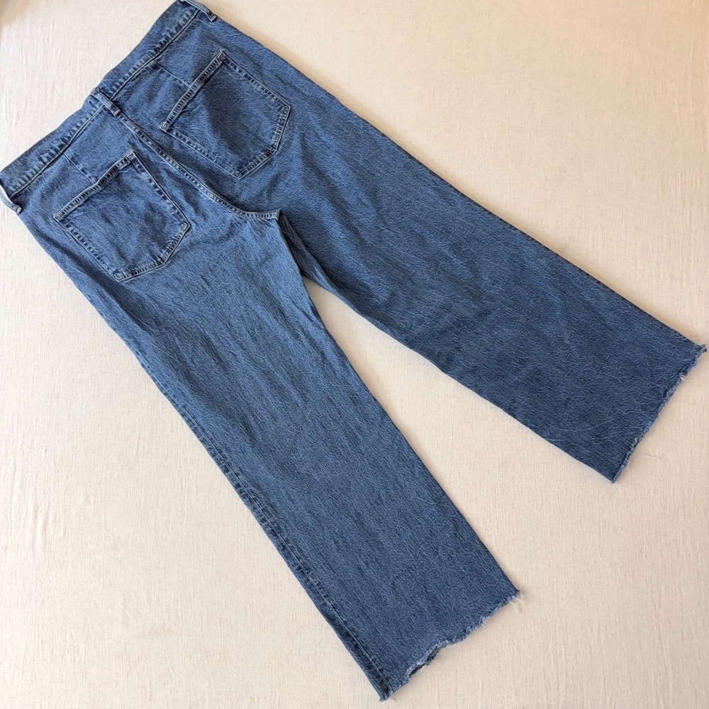 J.Crew Full Length Wide-Leg Jeans Medium Wash Raw Hem 32 High Rise Patch Pocket - Picture 3 of 9